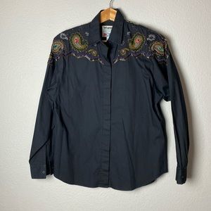 Vintage Wrangler Womens Beaded Western Long Sleeve Shirt